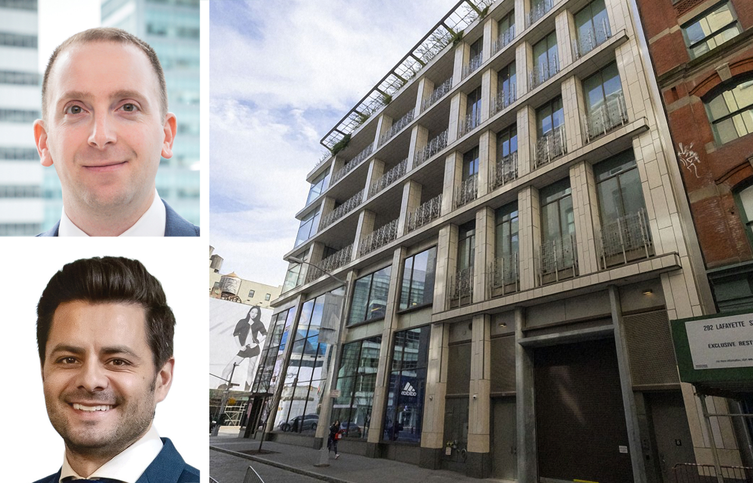 Intervest Capital Partners' Rob Rothschild (top), Newmark's Nick Scribani and 300 Lafayette Street.