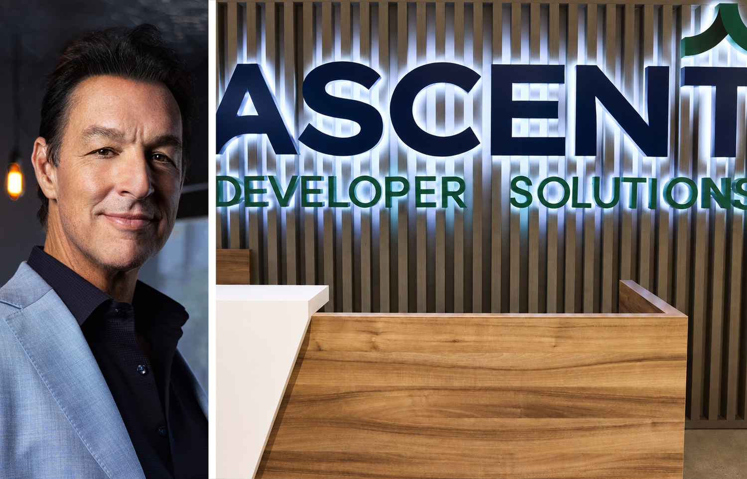 Ascent CEO Robert Wasmund and the lobby of Ascent Developer Solutions.