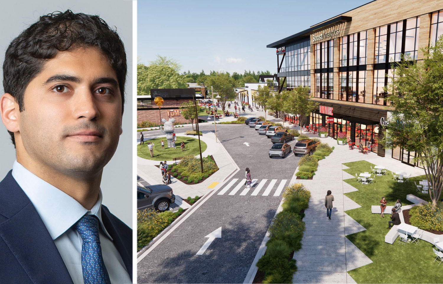 Madison Realty Capital's Samir Tejpaul and a rendering of Shivers Farm project in Southlake, Texas.