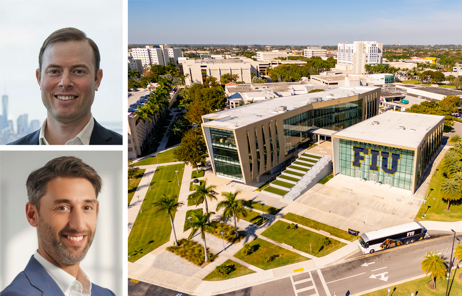 Samuel Jesselson of JW Capital Management (top), David Brickman of Adam America Real Estate and the Florida International University campus.