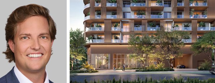 Berkadia's Scott Wadler (top) and Bobby Dockery, and a rendering of the Lincoln planned for Coconut Grove, Fla.