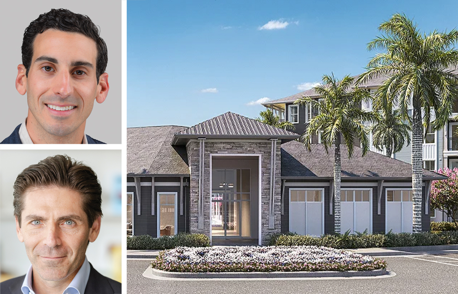 Berkadia's Scott Wadler (top), Mast Capital's Camilo Miguel Jr. and Harlow in Wesley Chapel, Fla.