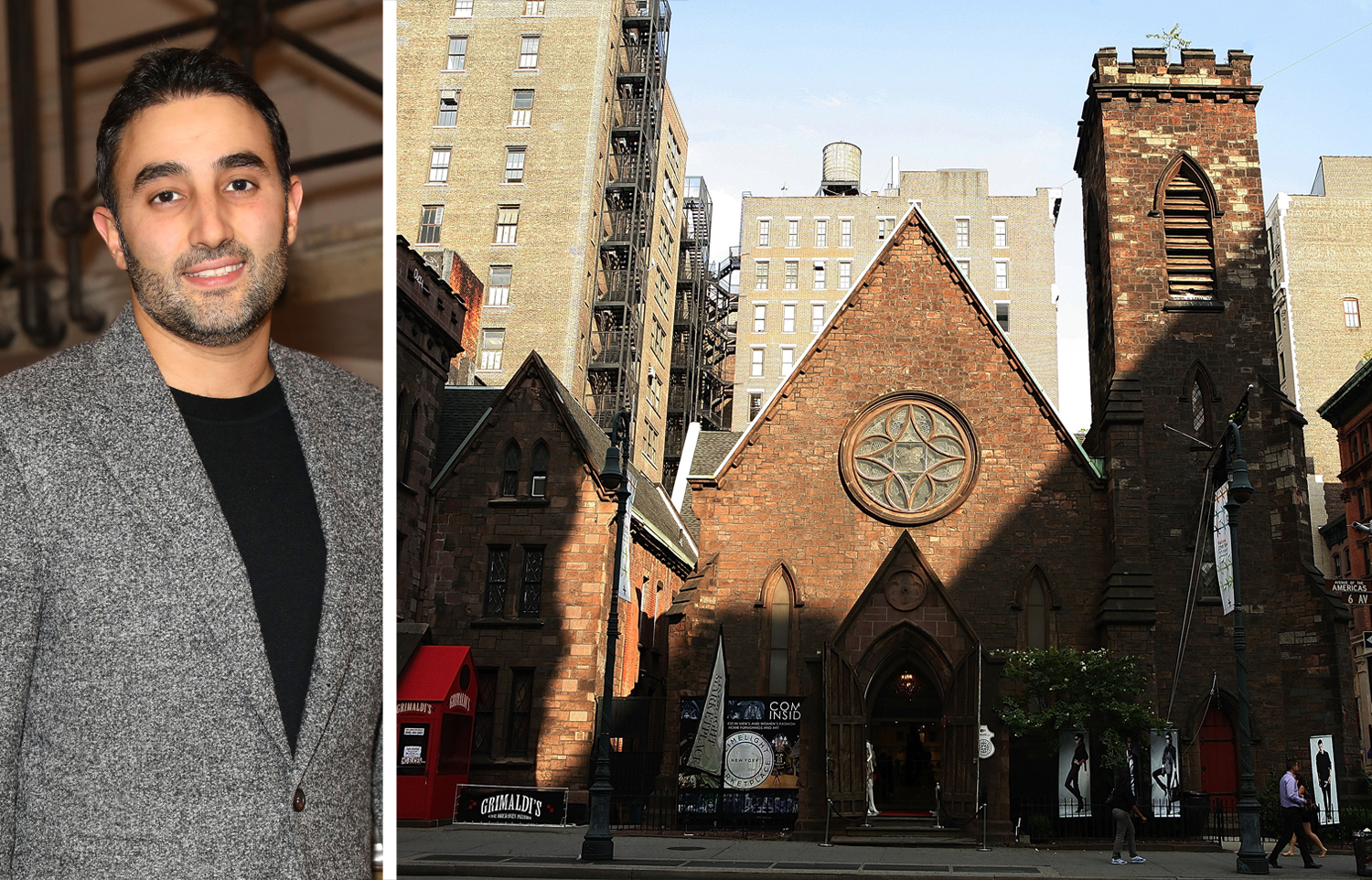 Estelle Community founder and CEO Sharan Pasricha and the former Limelight building at 656 Sixth Avenue.