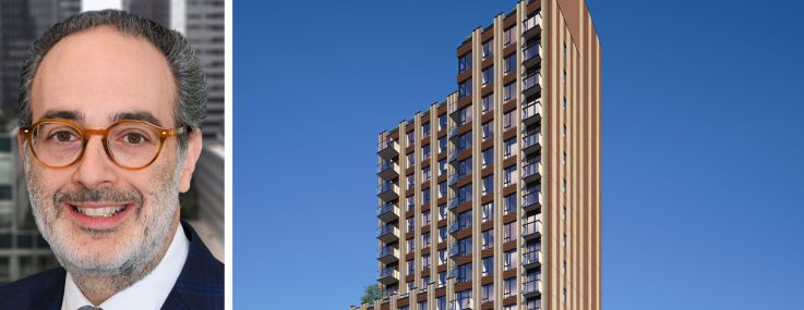 S3 Capital's Shawn Safdie and a rendering of 277 North Eighth Street, Brooklyn.
