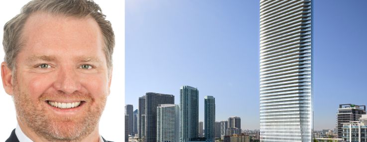 Two Ro ads Development's Taylor Collins and a rendering of Edition Residences, Miami Edgewater.