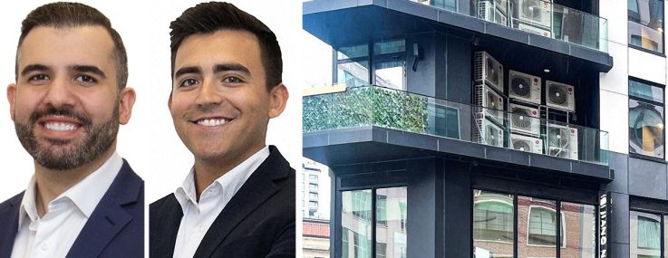 RTL's Thomas Galo (clockwise from top left), Eli Gold, Michael Shkreli and Matthew Knispel, and 27-19 Thomson Avenue, Queens.