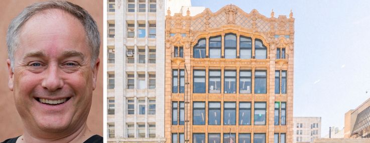 InfinitSpace CEO Wybo Wijnbergen and Desmond’s Building at 612 South Broadway, Los Angeles.
