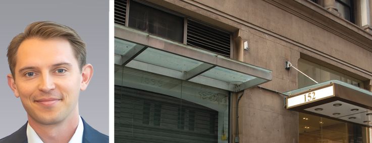 Colliers' Zach Redding (top) and Dylan Kane, and 152 West 36th Street.