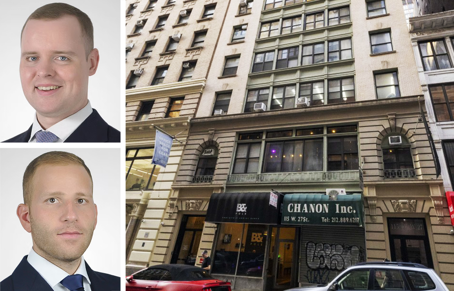 Avery Reavill (top), Michael Gammal (bottom), and 115 West 27th Street.