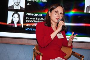 Cher Chang speaks on a panel at Commercial Observer's Power Tech and AI reception.