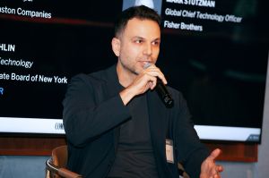 Canay Deniz speaks on a panel at Commercial Observer's Power Tech and AI reception.