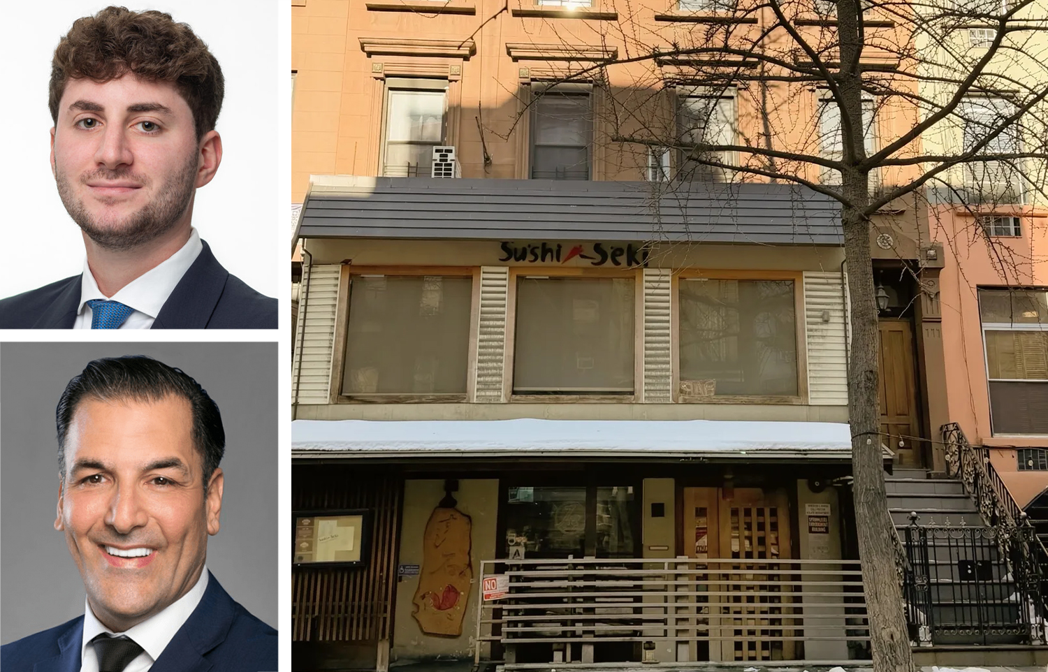Kyle Fink (top) and James Famularo (bottom) and 365 West 46th Street.