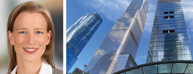 Allyson Bowen (top) and Erik Schmall (bottom) of Savills and a view of Hudson Yards.