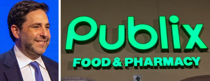 Invesco CEO Andrew Schlossberg and Publix market sign.