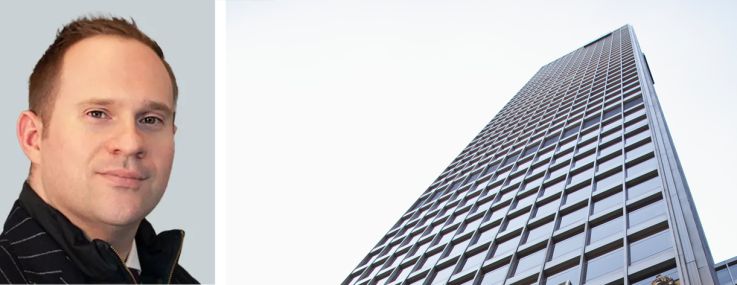 CBRE's Arkady Smolyansky (top) and Jacob Rosenthal, and 1330 Avenue of the Americas.