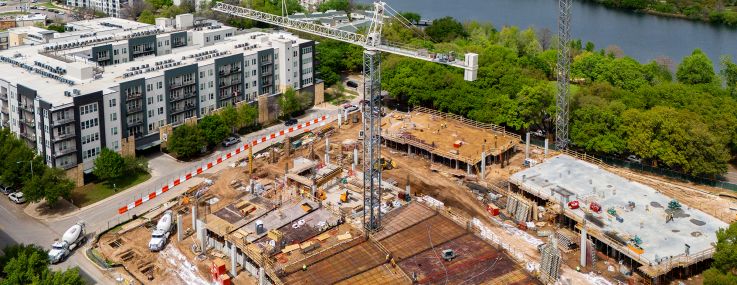 Groundwork for apartments is under construction in 2024 in Austin, Texas.