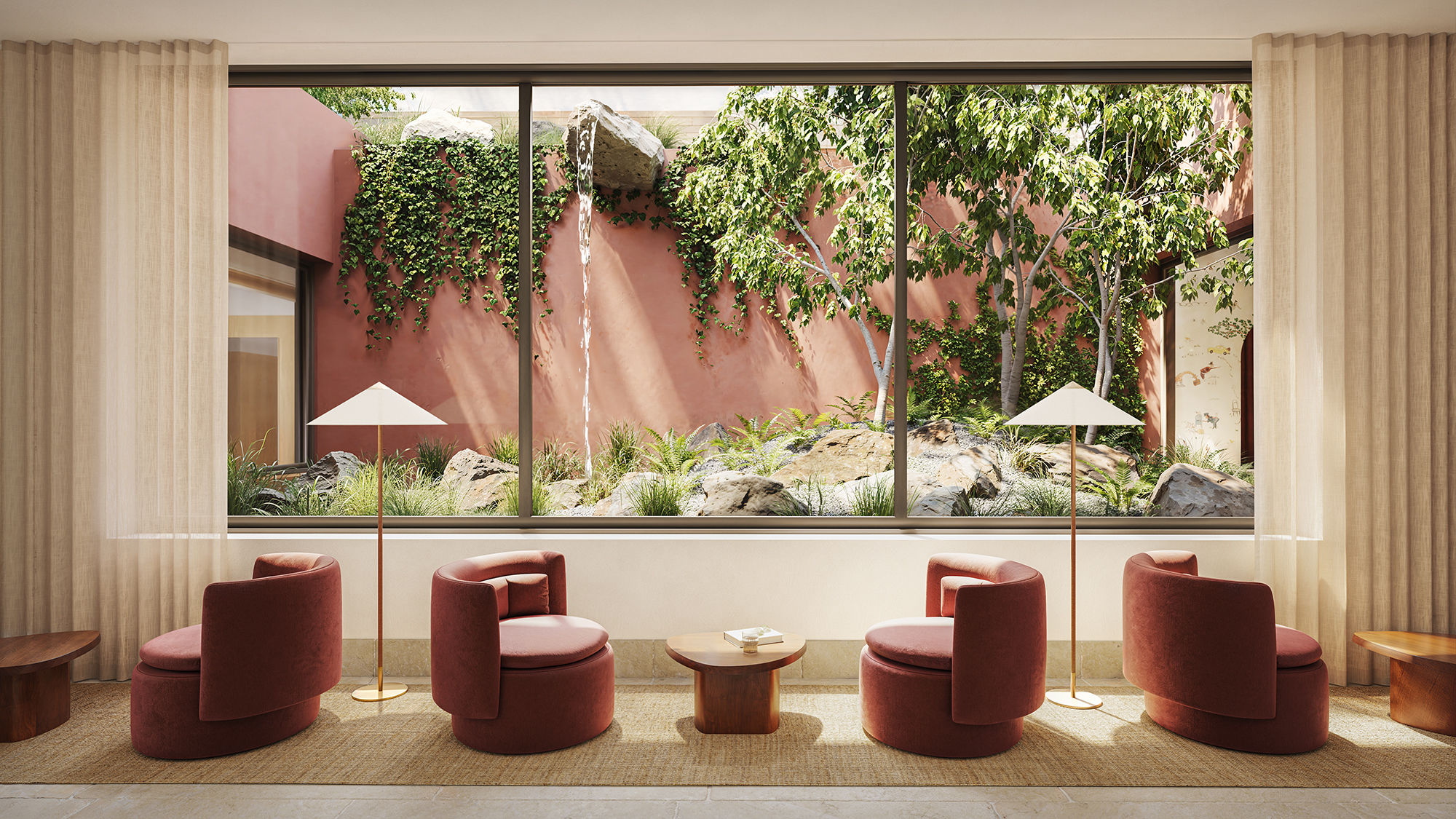 Amenities include a private courtyard that will have a waterfall installation meant to evoke a sense of calm and tranquility.