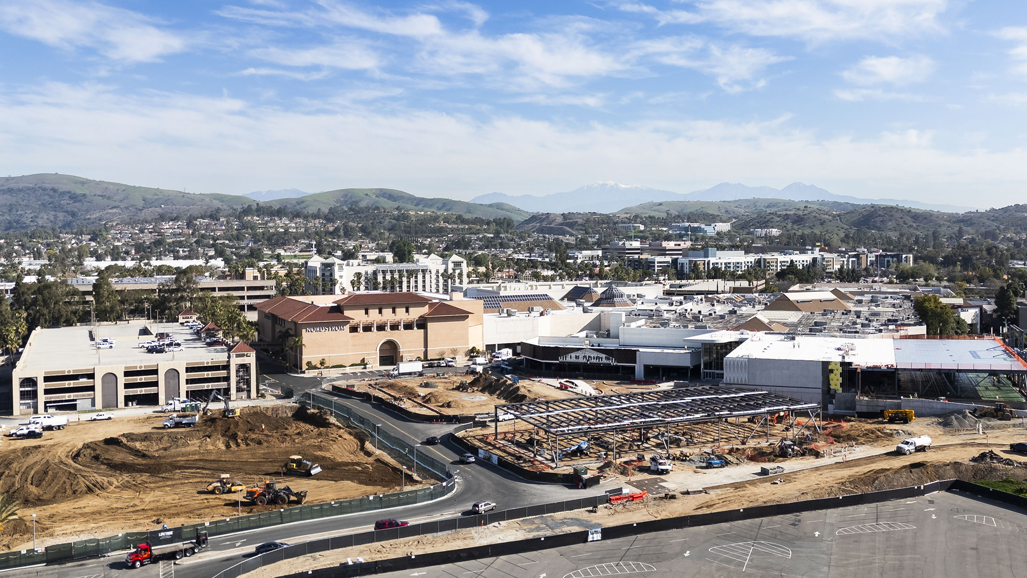 The former Sears building at the Brea Mall is being turned into apartments, a fitness center, and outdoor gathering areas in Brea, Calif