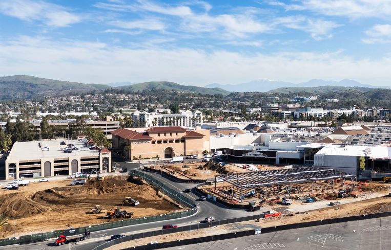 The former Sears building at the Brea Mall is being turned into apartments, a fitness center, and outdoor gathering areas in Brea, Calif