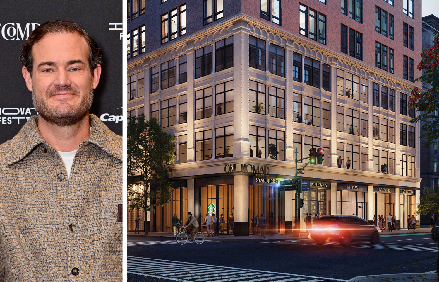The Points Guy founder Brian Kelly and a rendering of 875 Avenue of the Americas.