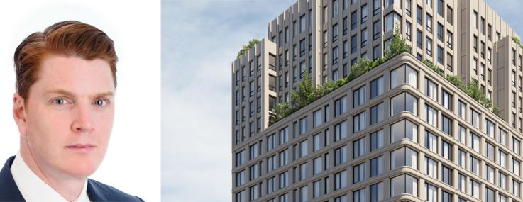 JLL's Christopher Peck (top), Avery Halls' Avi Fisher and a rendering of 544 Carroll Street, Brooklyn.