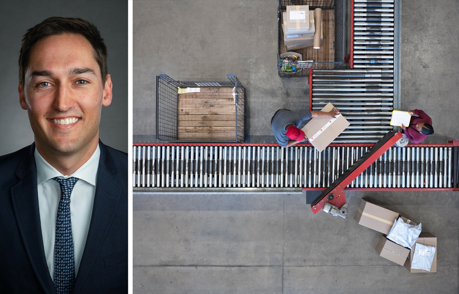 Affinius Capital's Costa Kontoulis and workers inside a distribution center.