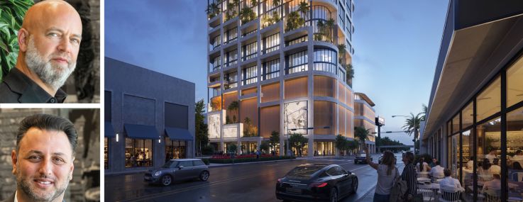 Dacra's Craig Robins (top), BH3 Management's Daniel Lebensohn (center) and Gregory Freedman, and a rendering of the Ursa planned for Miami's Design District.