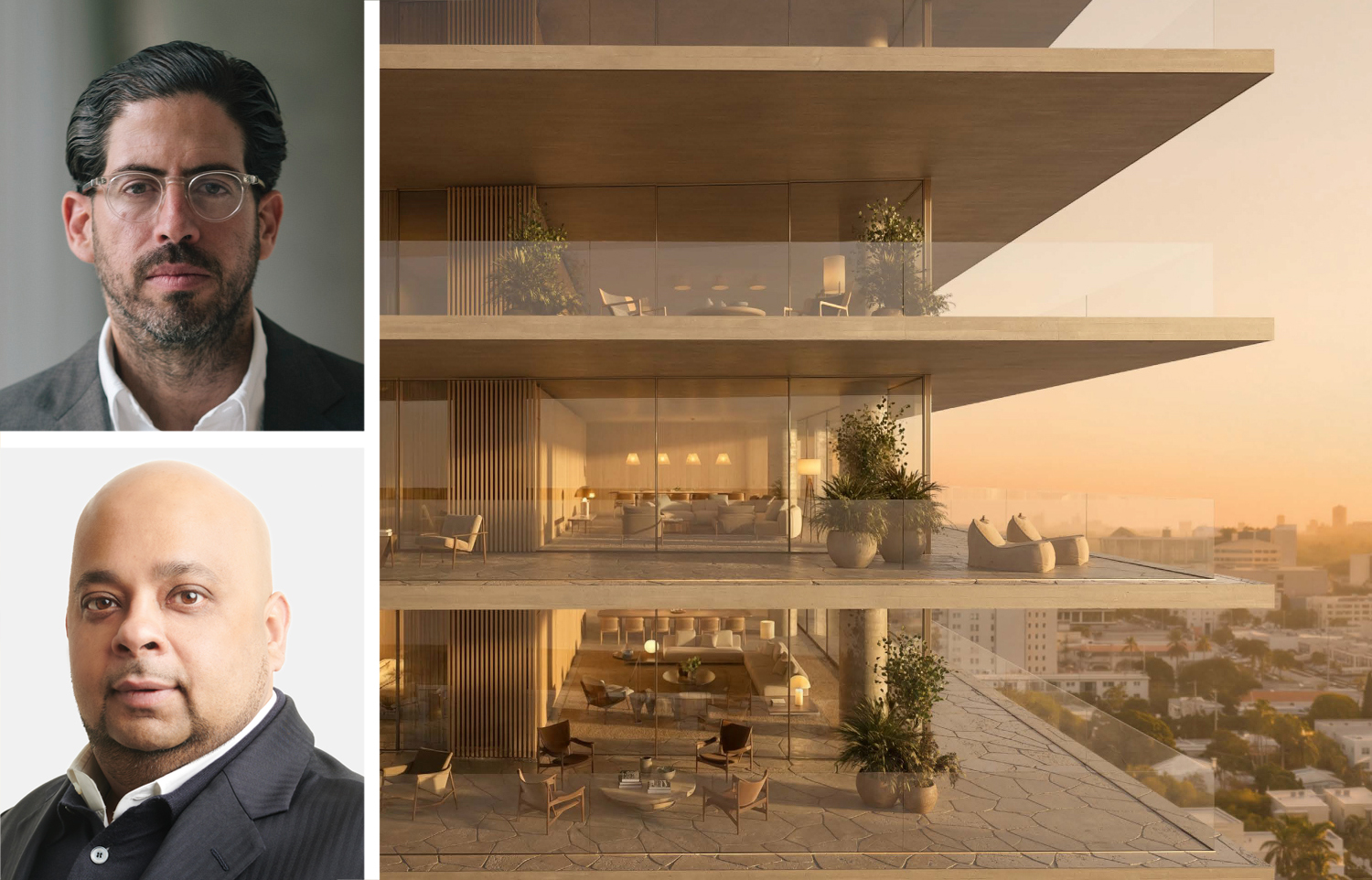 Terra's David Martin (top), Tyko Capital's Adi Chugh and a rendering of Terra's planned condo project at 1250 West Avenue, Miami Beach, Fla.