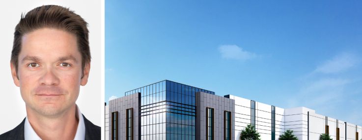 ACORE's Dimitar Goulev and a rendering of 10990 Woodside Avenue, Santee, Calif.