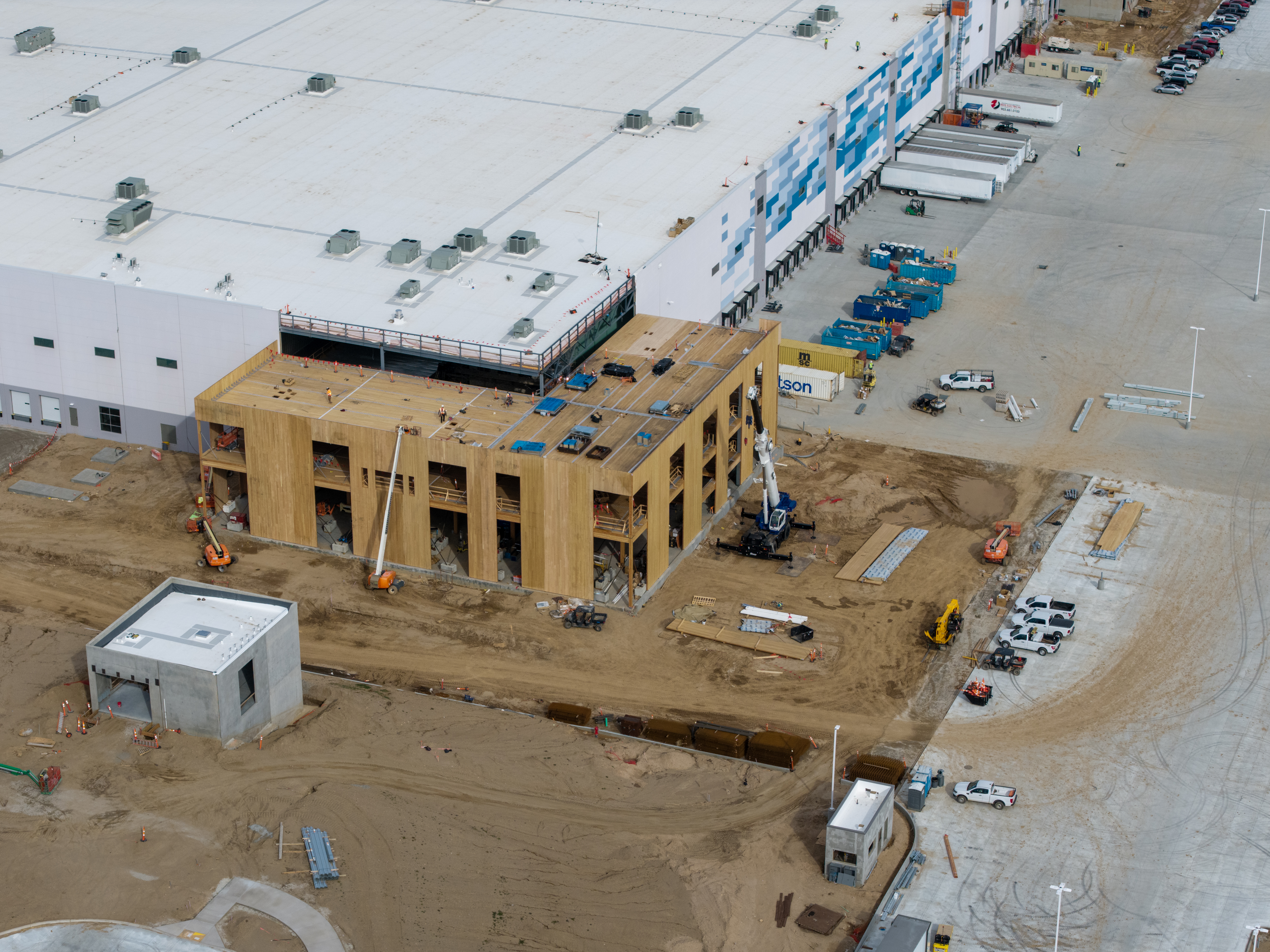 An aerial view of construction of an Amazon Central Hub in Hesperia, Calif.
