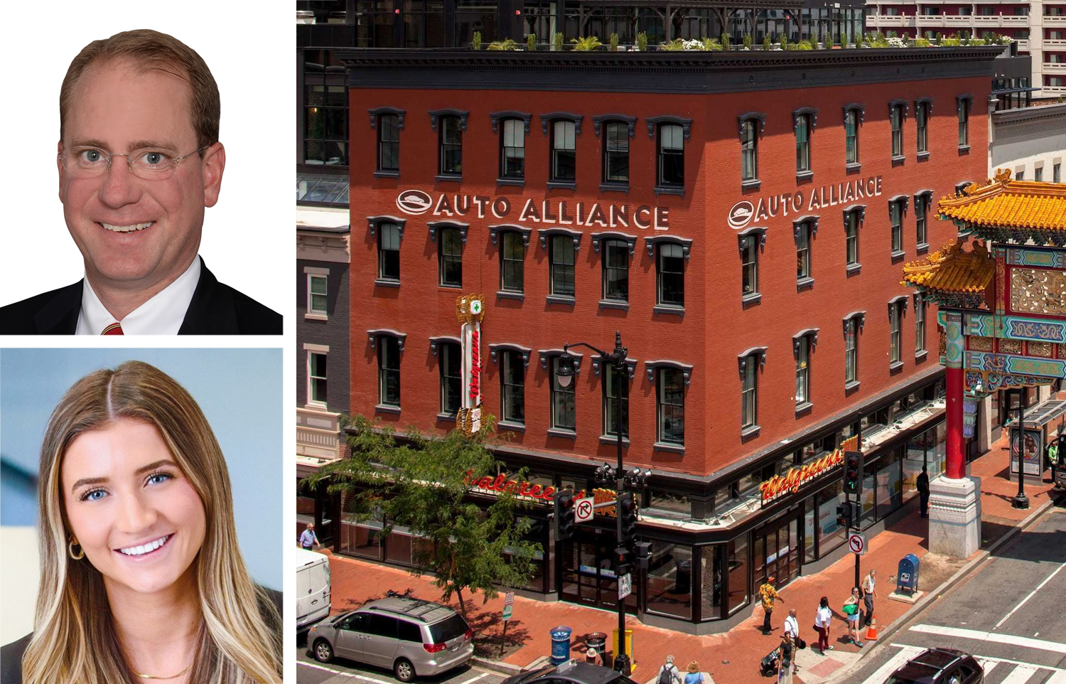 Avison Young's Greg Tomasso (top) and Macy Parana, and 803 Seventh Street Northwest, Washington, D.C.