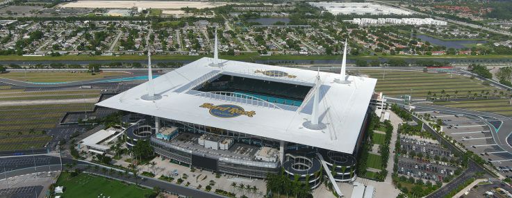 Hard Rock Stadium and the surrounding area in Miami Gardens, Fla.