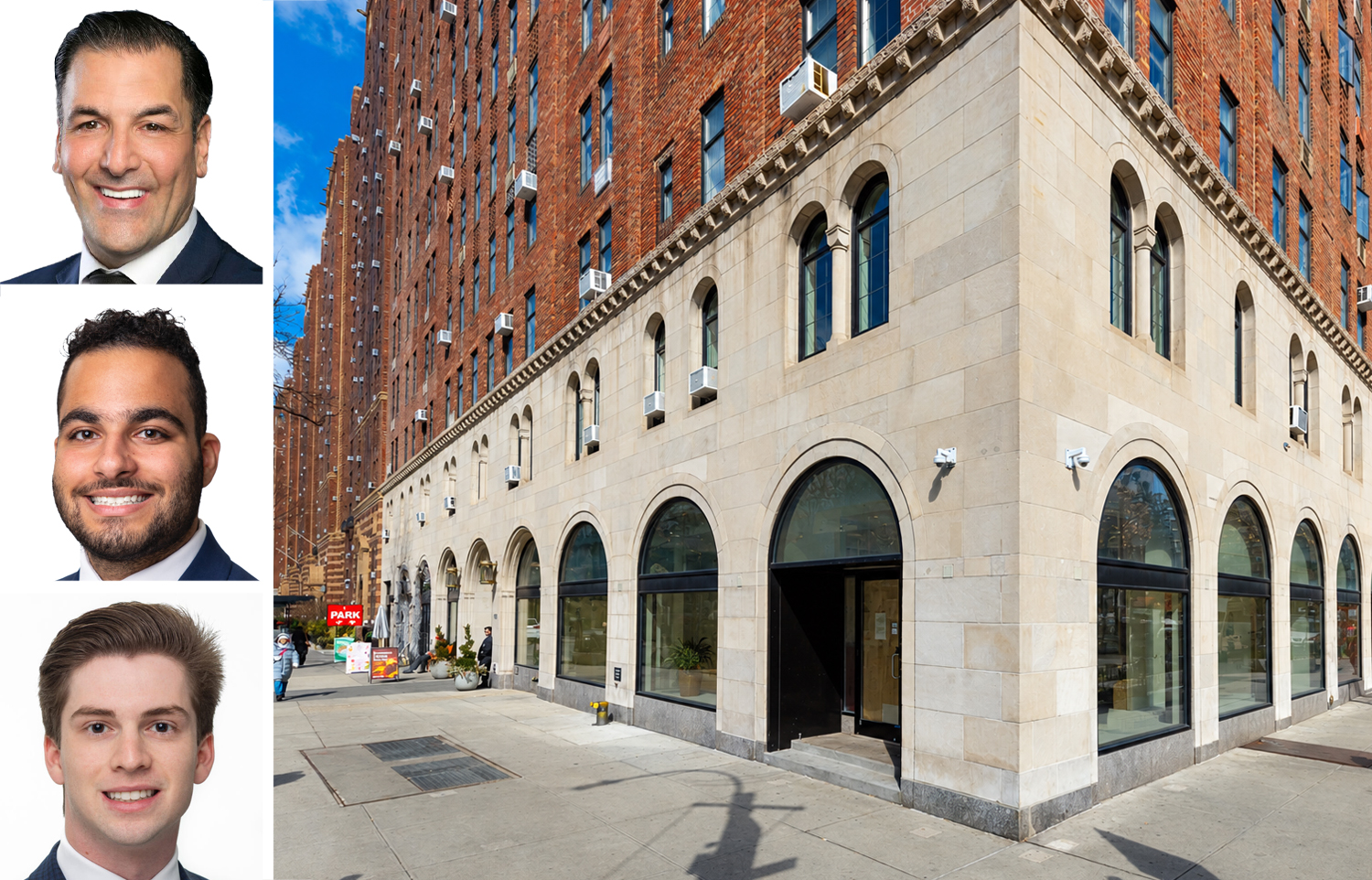 Meridian Capital Group's James Famularo (top), Noam Aziz (center) and Max Freudenberger, and 219 Ninth Avenue.