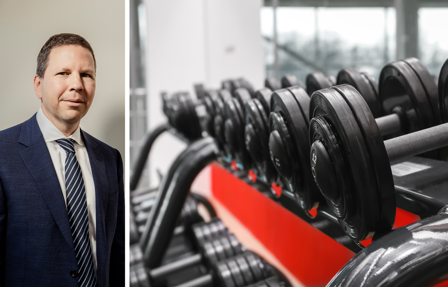Muss Development President Jason Muss and equipment in a gym.