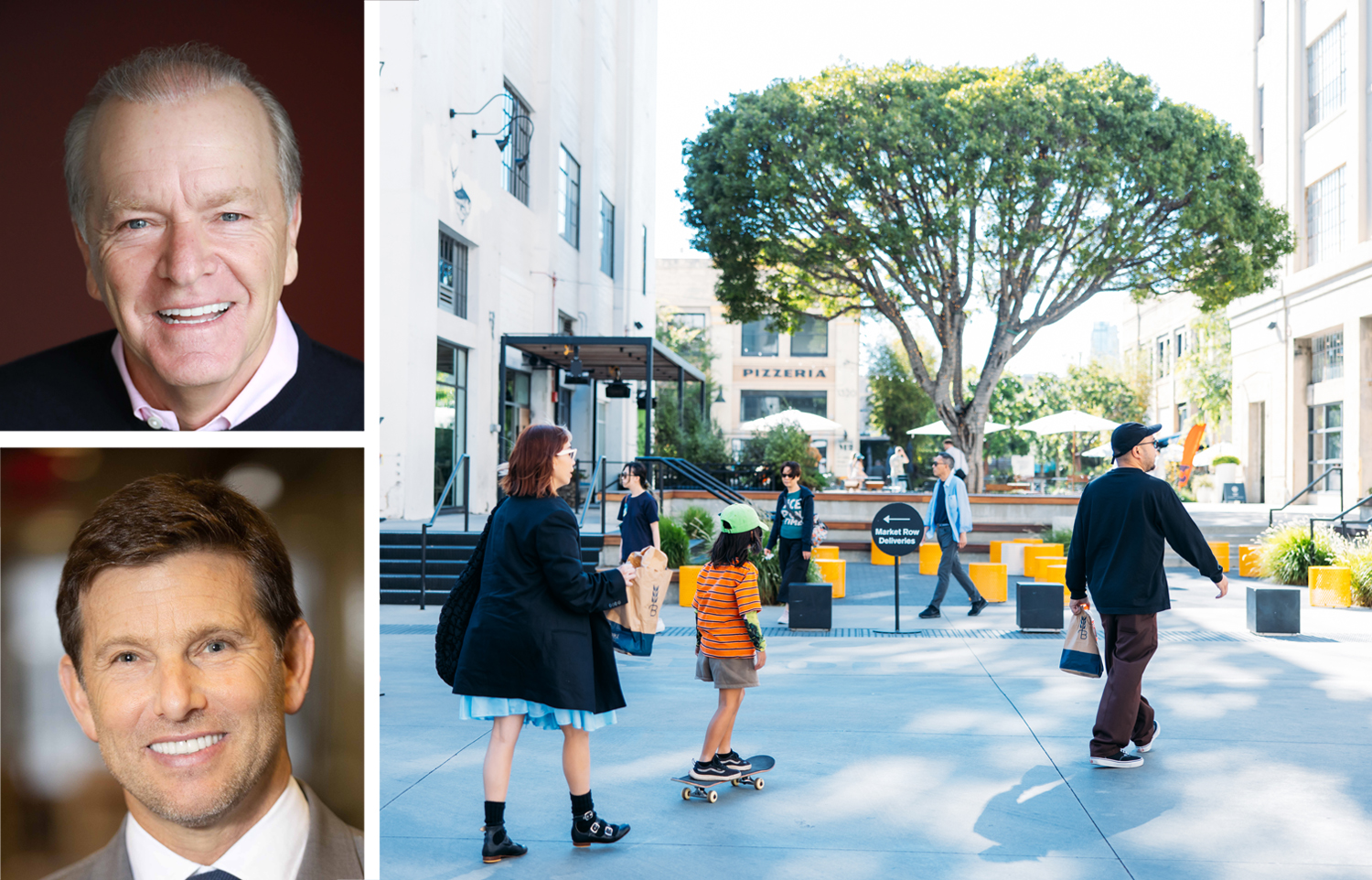 Atlas Capital Group's Jeffrey Goldberger (top) and Andrew Cohen, and a rendering of Row DTLA in Los Angeles.