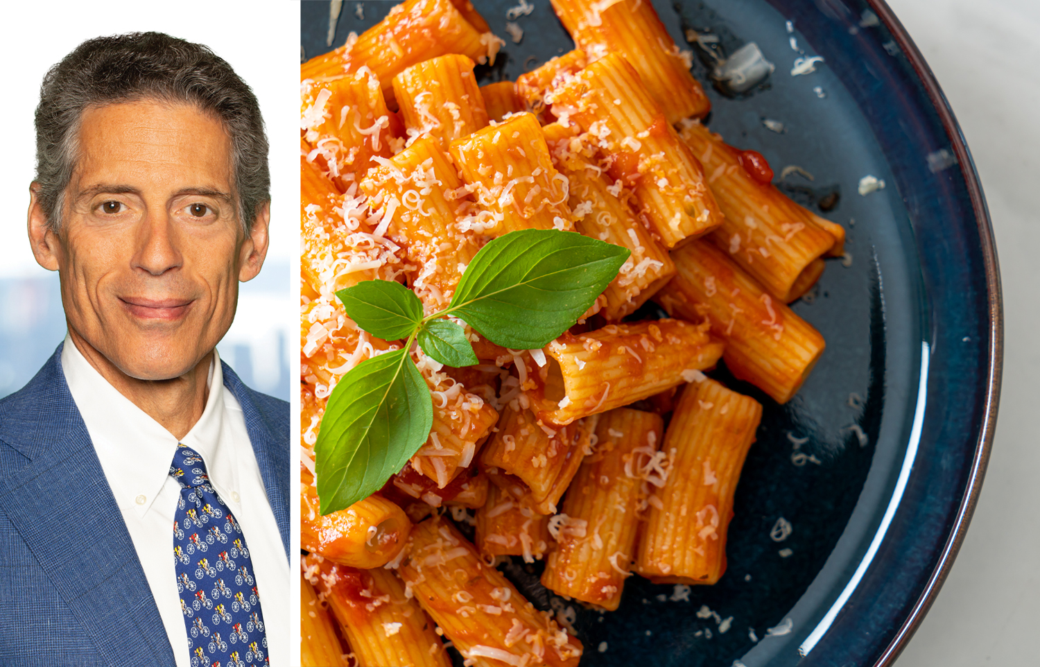 The Durst Organization's Jody Durst and a plate of pasta.