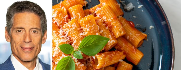 The Durst Organization's Jody Durst and a plate of pasta.