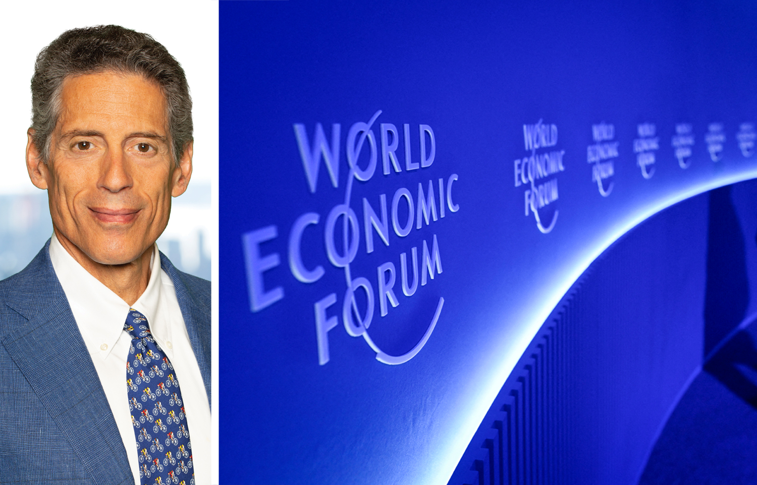 The Durst Organization's Jody Durst and signage at a World Economic Forum meeting.