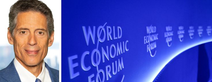 The Durst Organization's Jody Durst and signage at a World Economic Forum meeting.