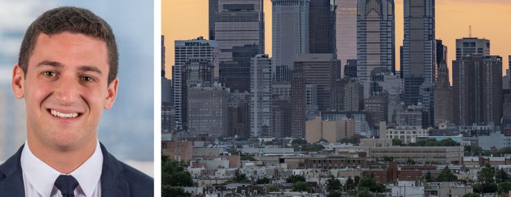 Dwight Capital's Jonathan Pomper (top) and Jack Tawil, and the Philadelphia skyline.