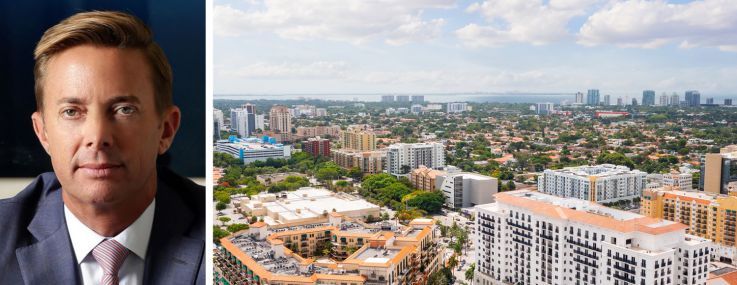 City National Bank of Florida CEO Jorge Gonzalez and an aerial view of Coral Gables, Fla.