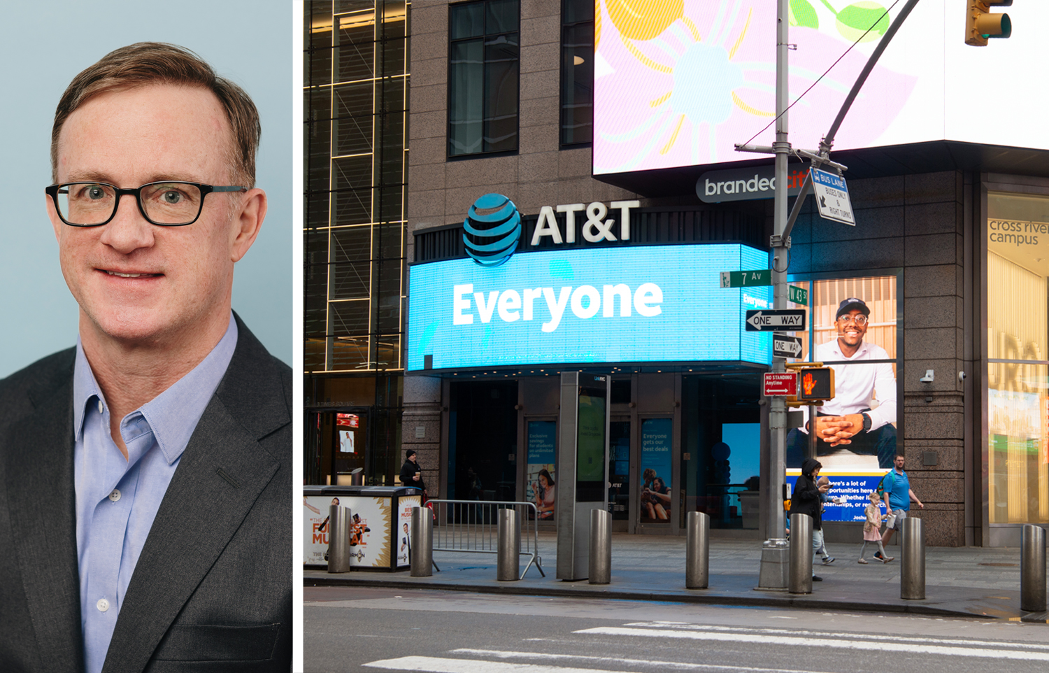Rudin's Kevin Daly and the AT&T store in 3 Times Square.