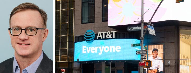 Rudin's Kevin Daly and the AT&T store in 3 Times Square.