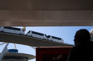The LAX Automated People Mover, also known as SkyLink, was scheduled to go into service in 2023. But the $3.5 billion project, has become bogged down in delays and contractural disputes, and remains in the testing phase.