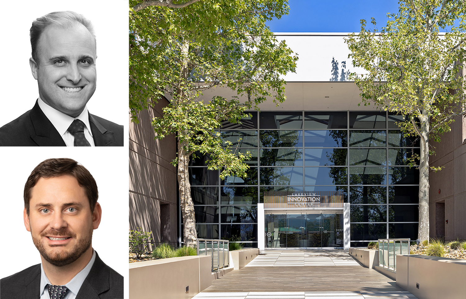 JLL's Marc Schillinger (top) and Jeff Sause, and Lakeview Innovation Center, Thousand Oaks, Calif.