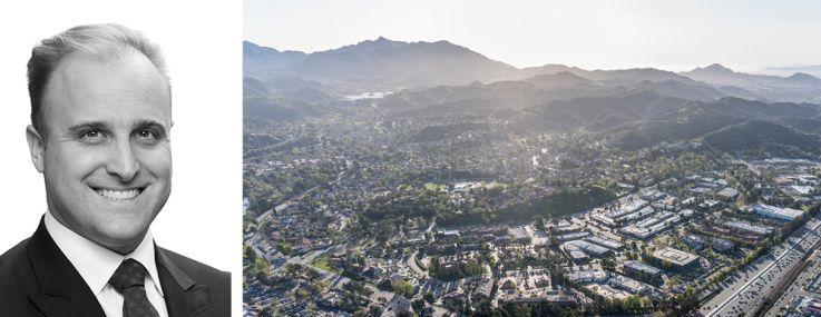 JLL's Marc Schillinger (top) and Jeff Sause, and an aerial view of Thousand Oaks, Calif.