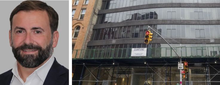 Cushman & Wakefield's Matt Weinreb (top) and Andrew Kahn, and 210 Lafayette Street.