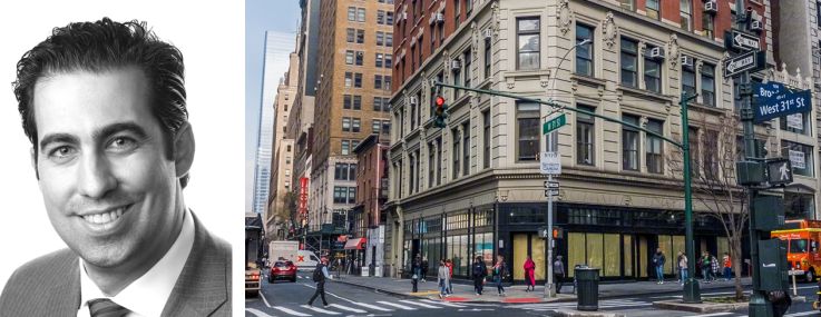 Koeppel Rosen's Max Koeppel (top), JLL's Charles Gerace II and 1261 Broadway.
