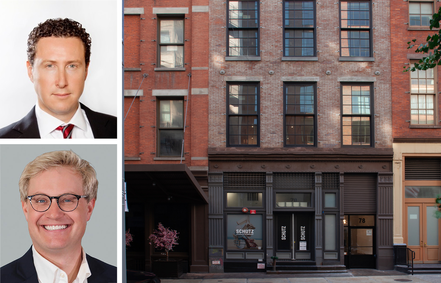 Judson CRE's Nicholas Judson (top), Brandon Degraff (bottom) and 78 Crosby Street.