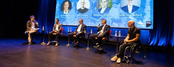 Commercial Observer's Max Gross moderates a panel on the Future of Brooklyn Multifamily with Jay Greenberg, Peter Hungerford, Matthew Costentino and Rick Gropper.